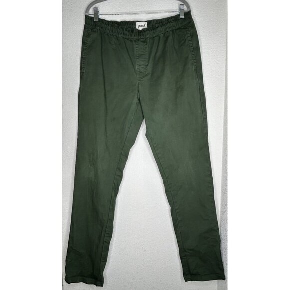 Pact Pants Mens Extra Large Green Canvas Roll Up Pant Organic Cotton Stretch XL - Picture 1 of 12